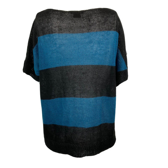 Theory Sweater Womens Sz S Blue Black Striped Linen Short Sleeved Lightweight - Picture 4 of 8